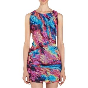 NWT Laundry By Design Swirled Bougainvellia Vibrant Ruched Bodycon Mini Dress 6